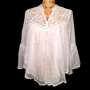 Bell Sleeve V-neck Lace Detail Tunic L